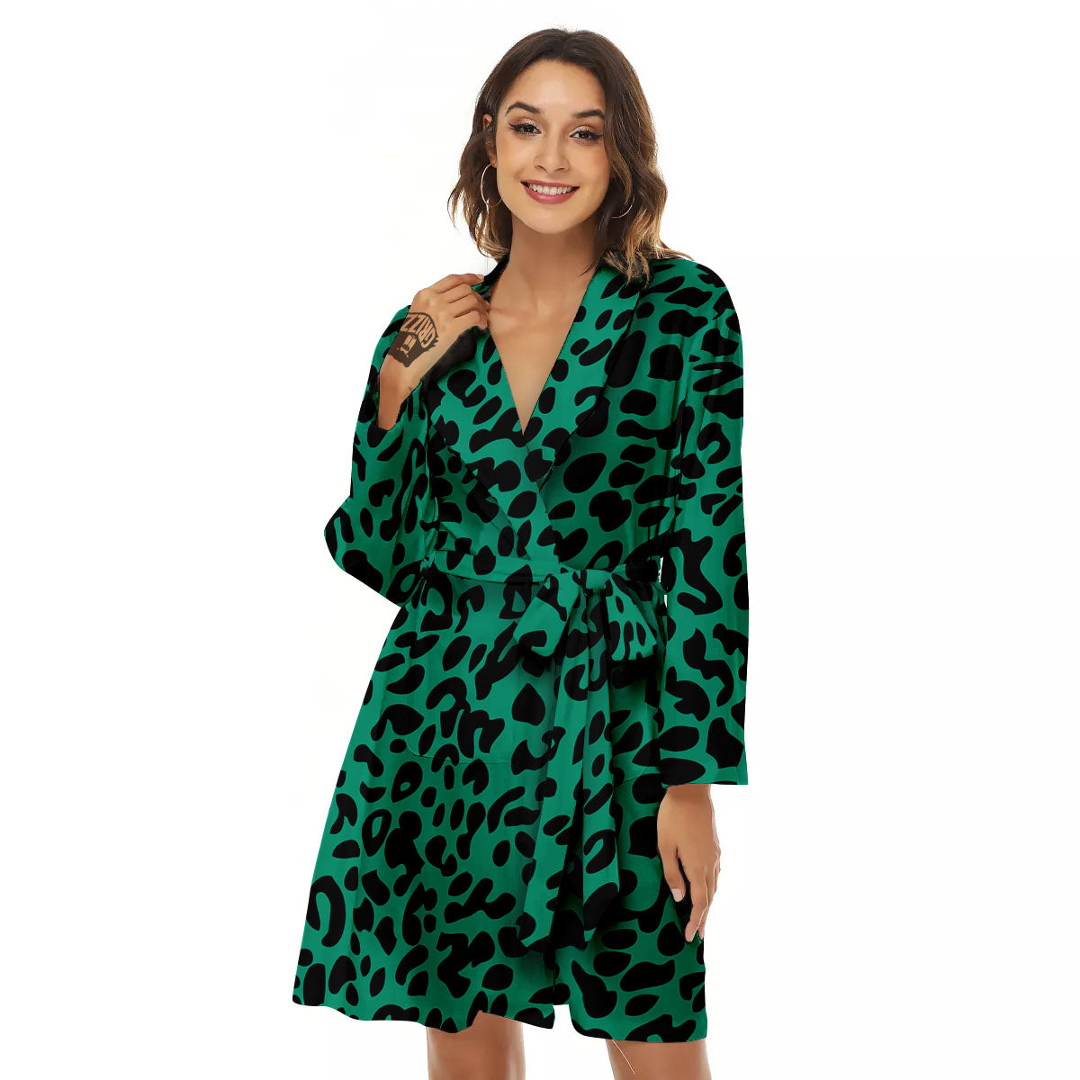 Leopard Green Print Women's Robe-grizzshop