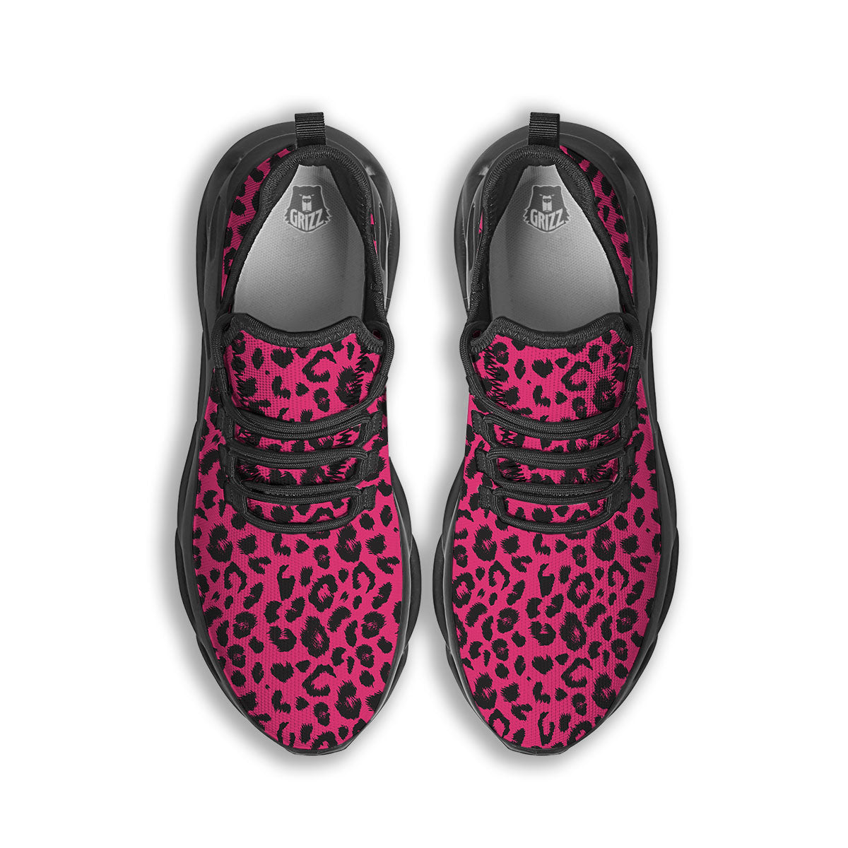 Leopard Hot Pink Print Black Running Shoes-grizzshop