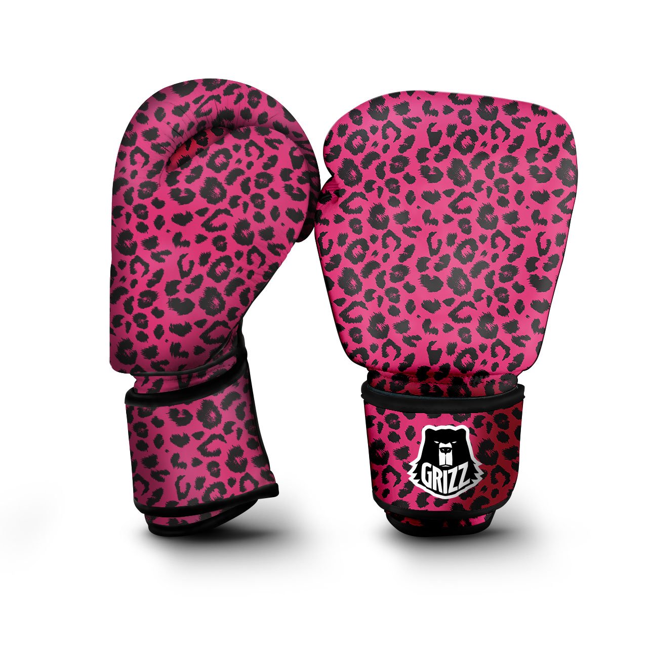 Leopard Hot Pink Print Boxing Gloves-grizzshop