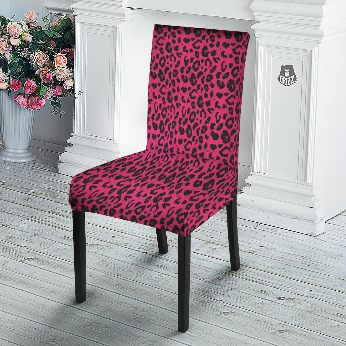 Leopard Hot Pink Print Dining Chair Slipcover-grizzshop