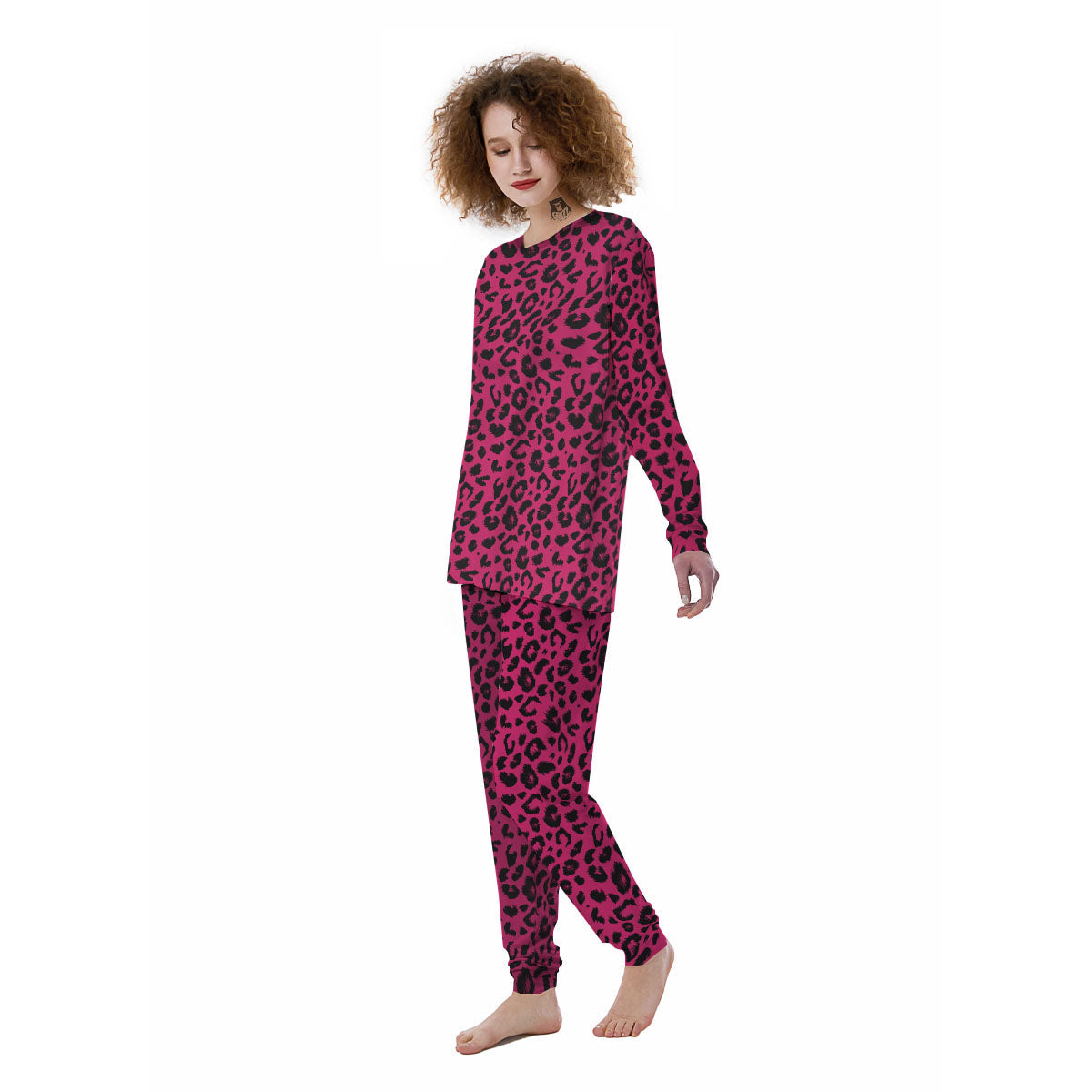 Leopard Hot Pink Print Women's Pajamas-grizzshop