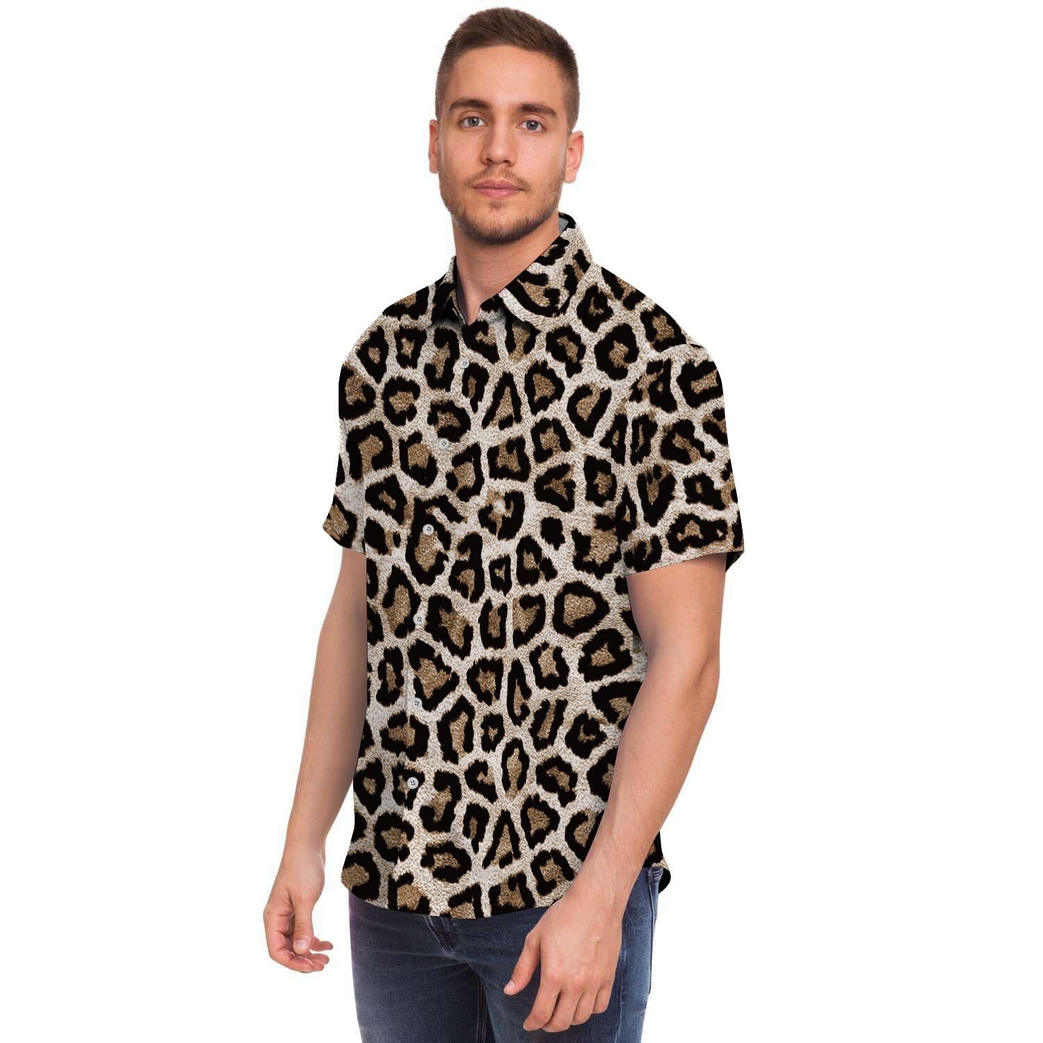 Leopard Men's Short Sleeve Shirt-grizzshop
