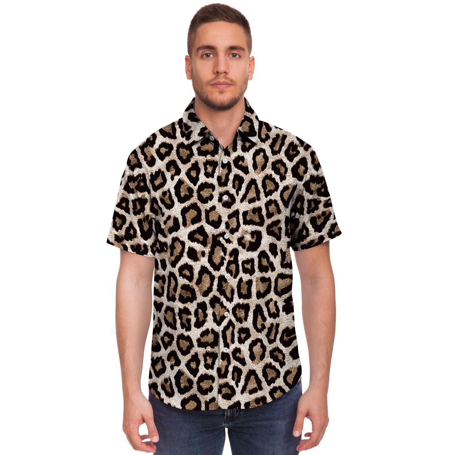 Leopard Men's Short Sleeve Shirt-grizzshop