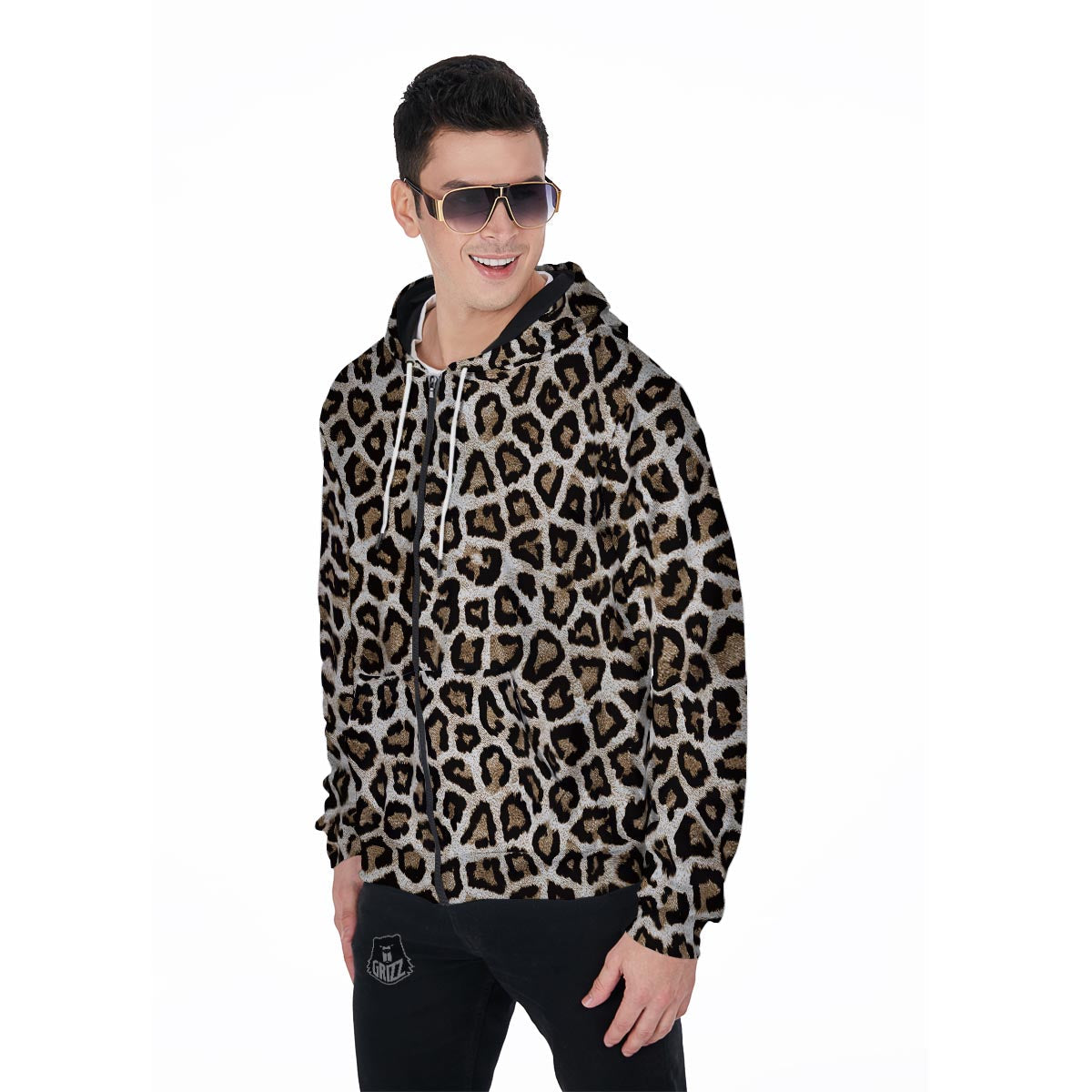 Leopard Men's Zip Up Hoodie-grizzshop