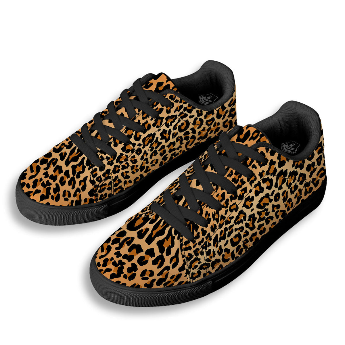 Leopard Orange Print Black Low Top Sneakers-grizzshop