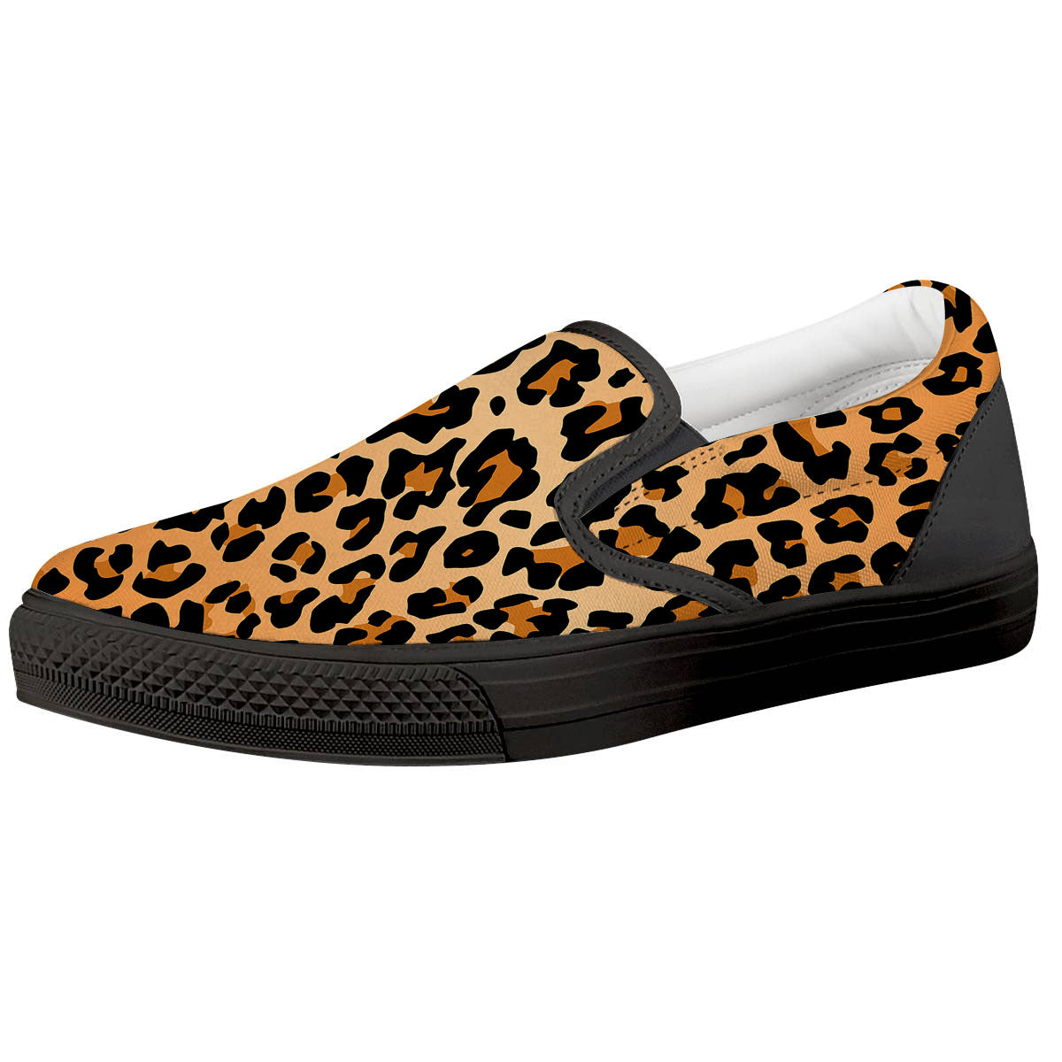 Leopard Orange Print Black Slip On Shoes-grizzshop