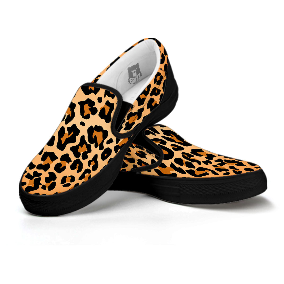 Leopard Orange Print Black Slip On Shoes-grizzshop
