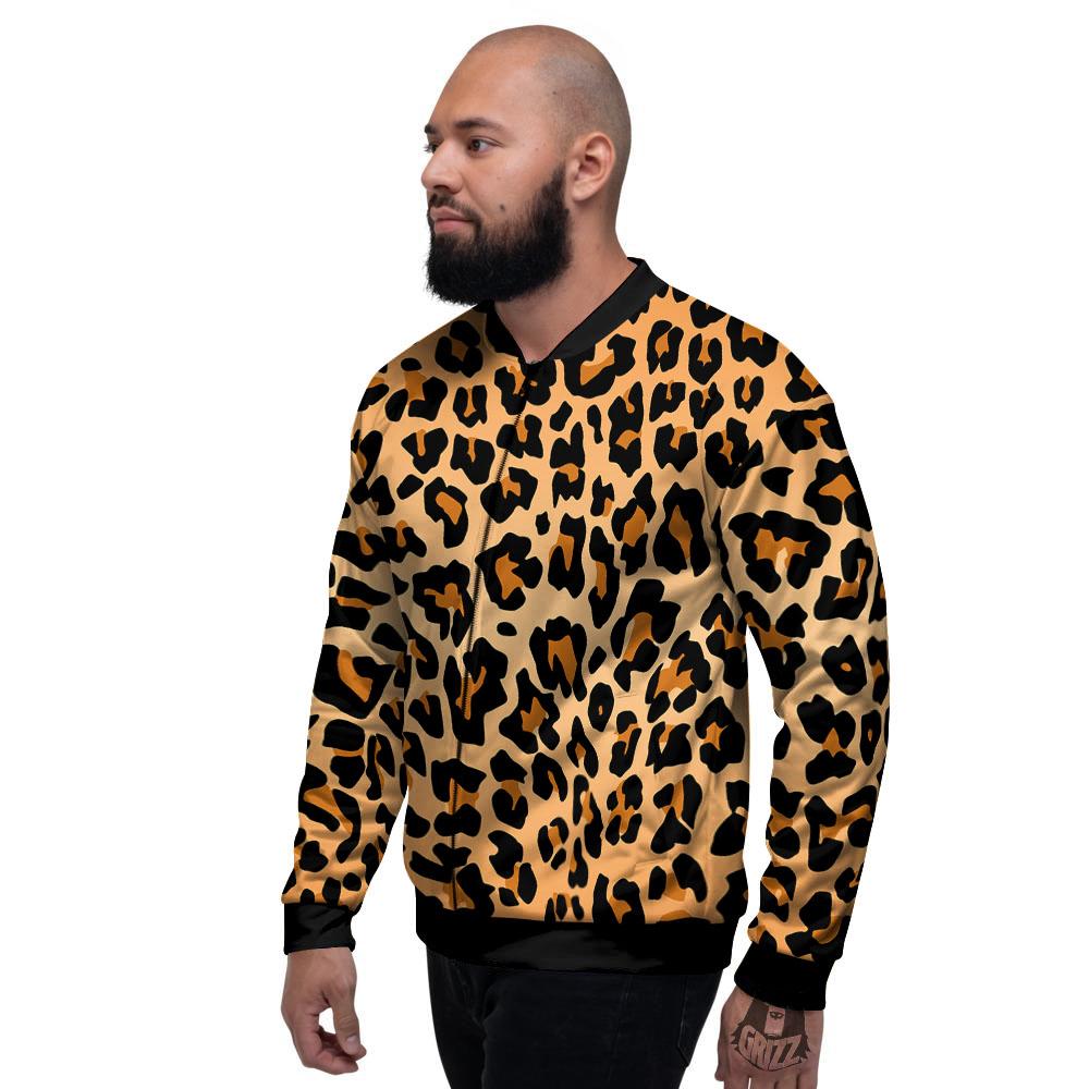 Leopard Orange Print Men's Bomber Jacket-grizzshop