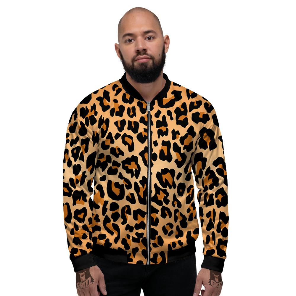 Leopard Orange Print Men's Bomber Jacket-grizzshop