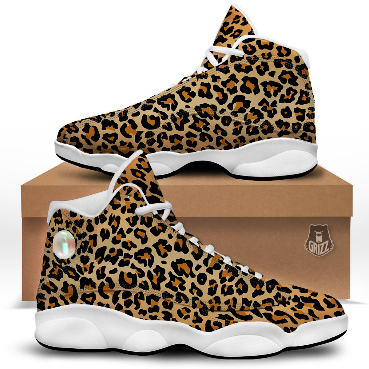 Leopard Orange Print White Basketball Shoes-grizzshop
