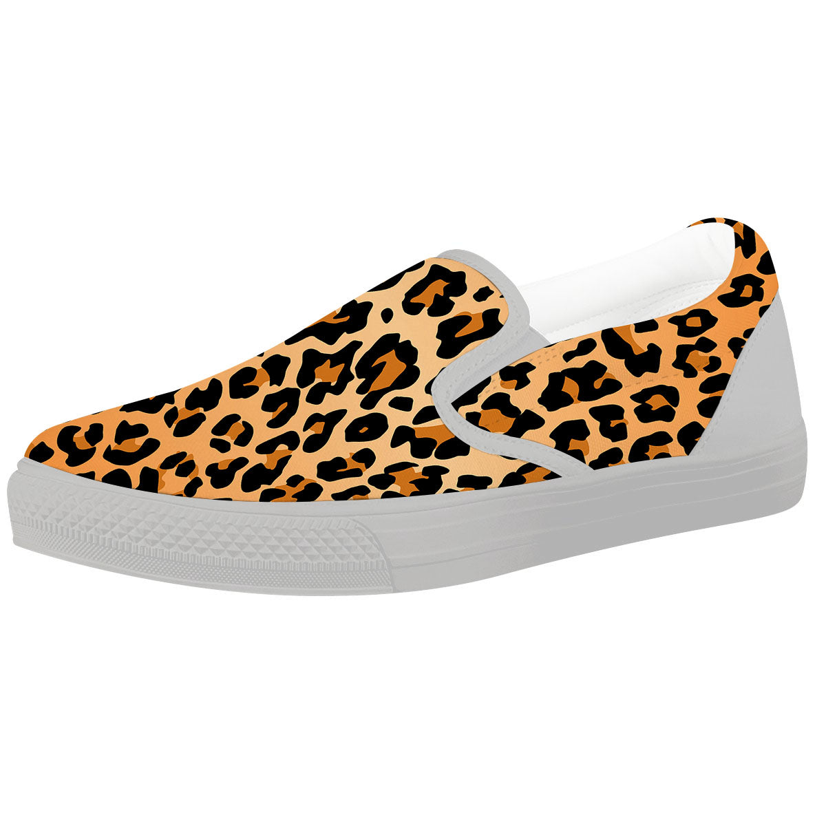 Leopard Orange Print White Slip On Shoes-grizzshop