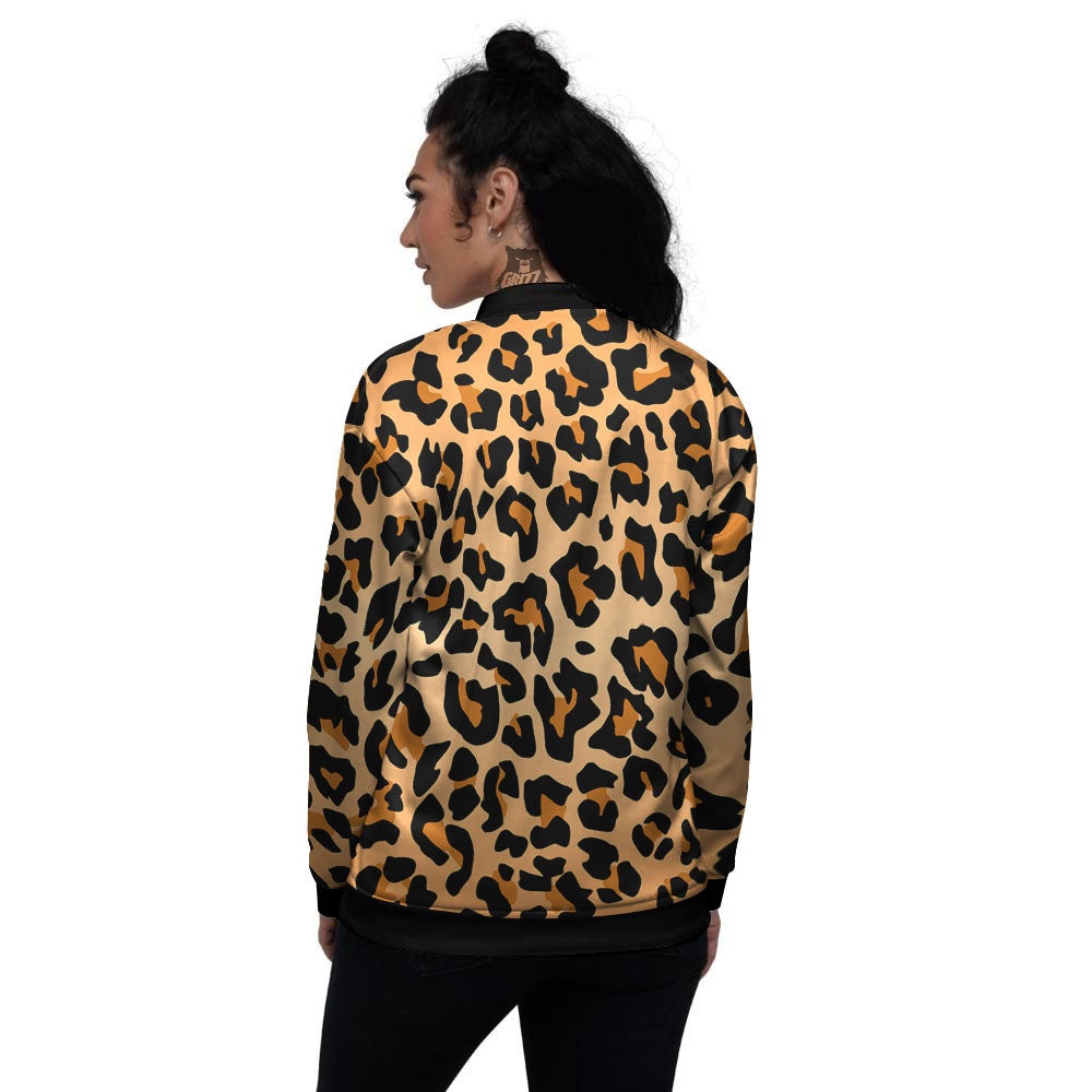 Leopard Orange Print Women's Bomber Jacket-grizzshop