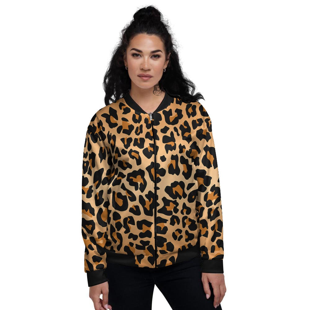 Leopard Orange Print Women's Bomber Jacket-grizzshop