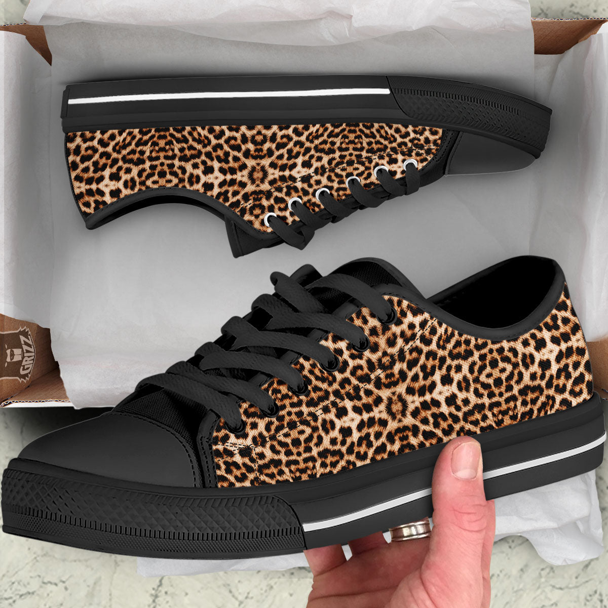 Leopard Pattern Black Low Top Shoes-grizzshop