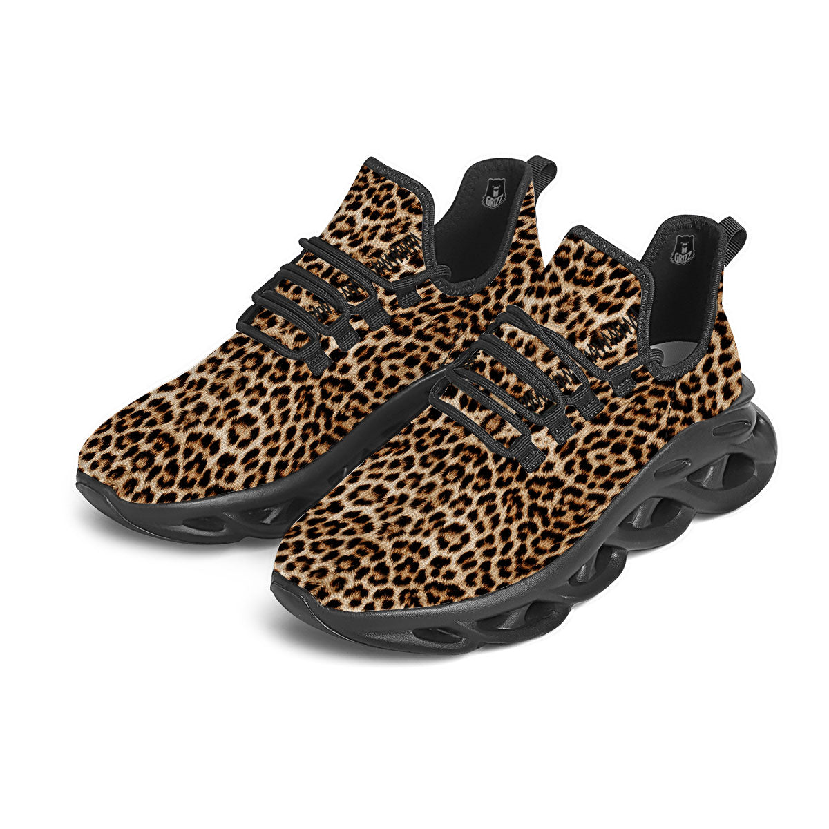 Leopard Pattern Black Running Shoes-grizzshop
