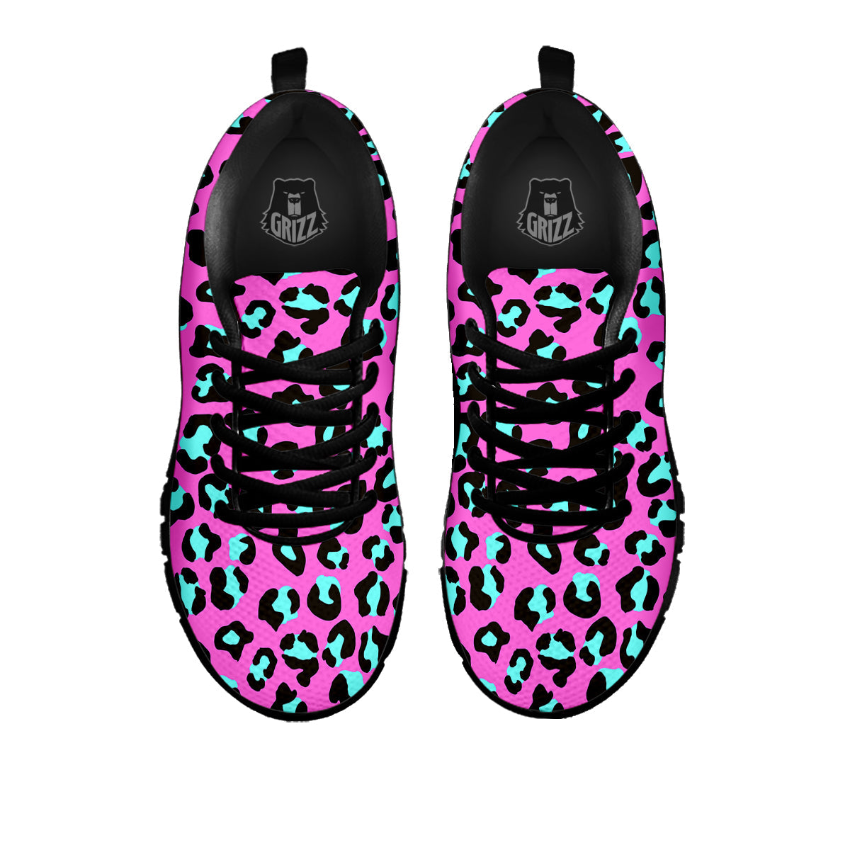 Leopard Pink And Turquoise Print Pattern Black Sneaker-grizzshop