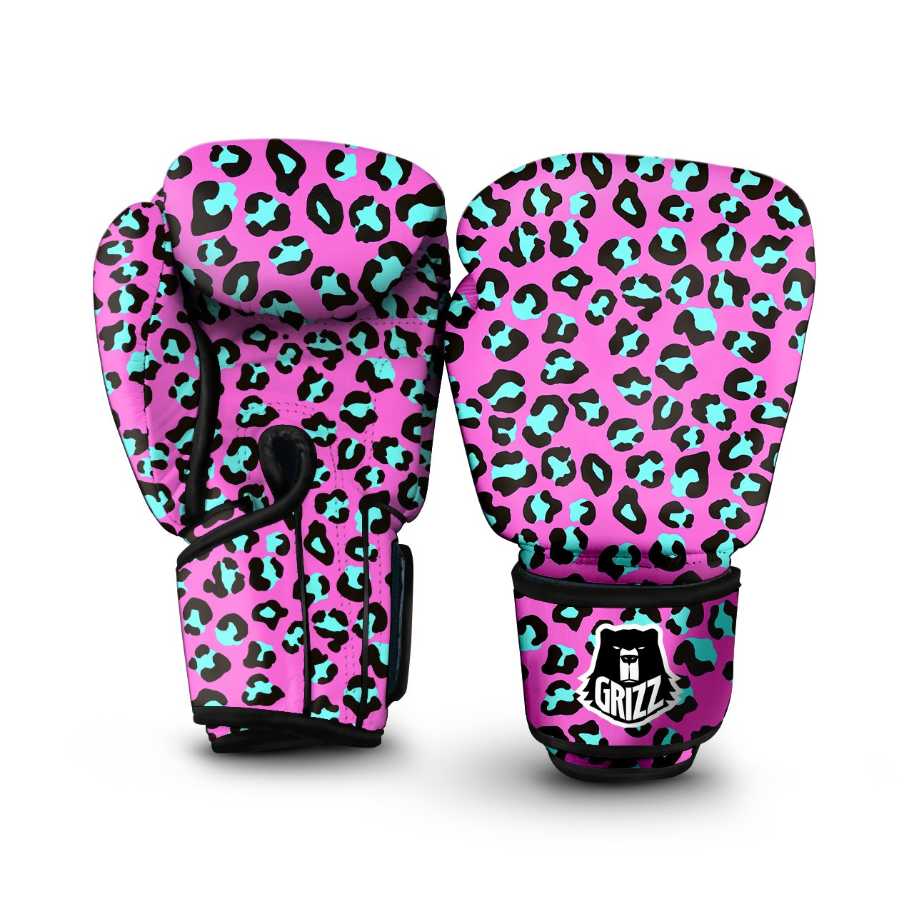 Leopard Pink And Turquoise Print Pattern Boxing Gloves-grizzshop