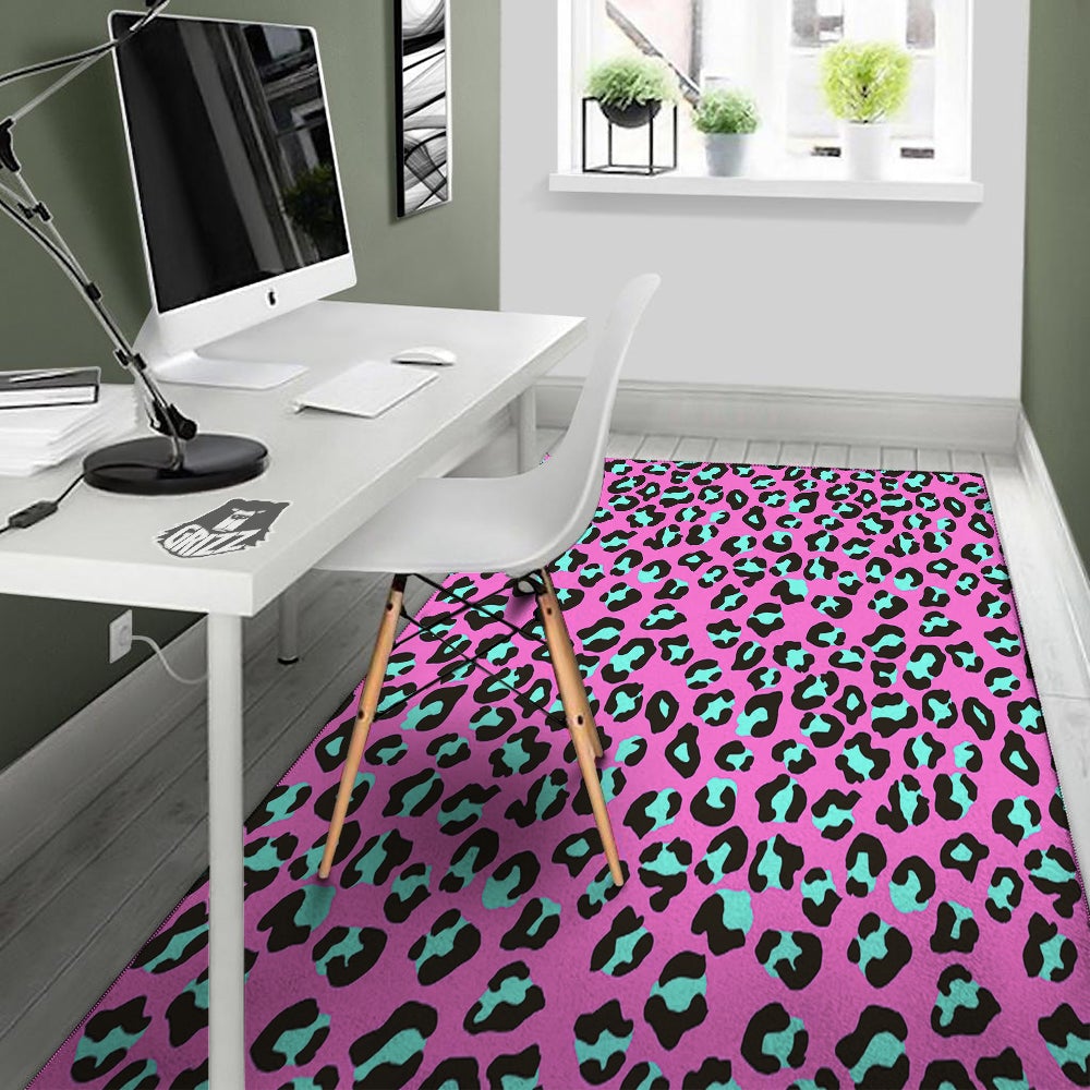 Leopard Pink And Turquoise Print Pattern Floor Mat-grizzshop