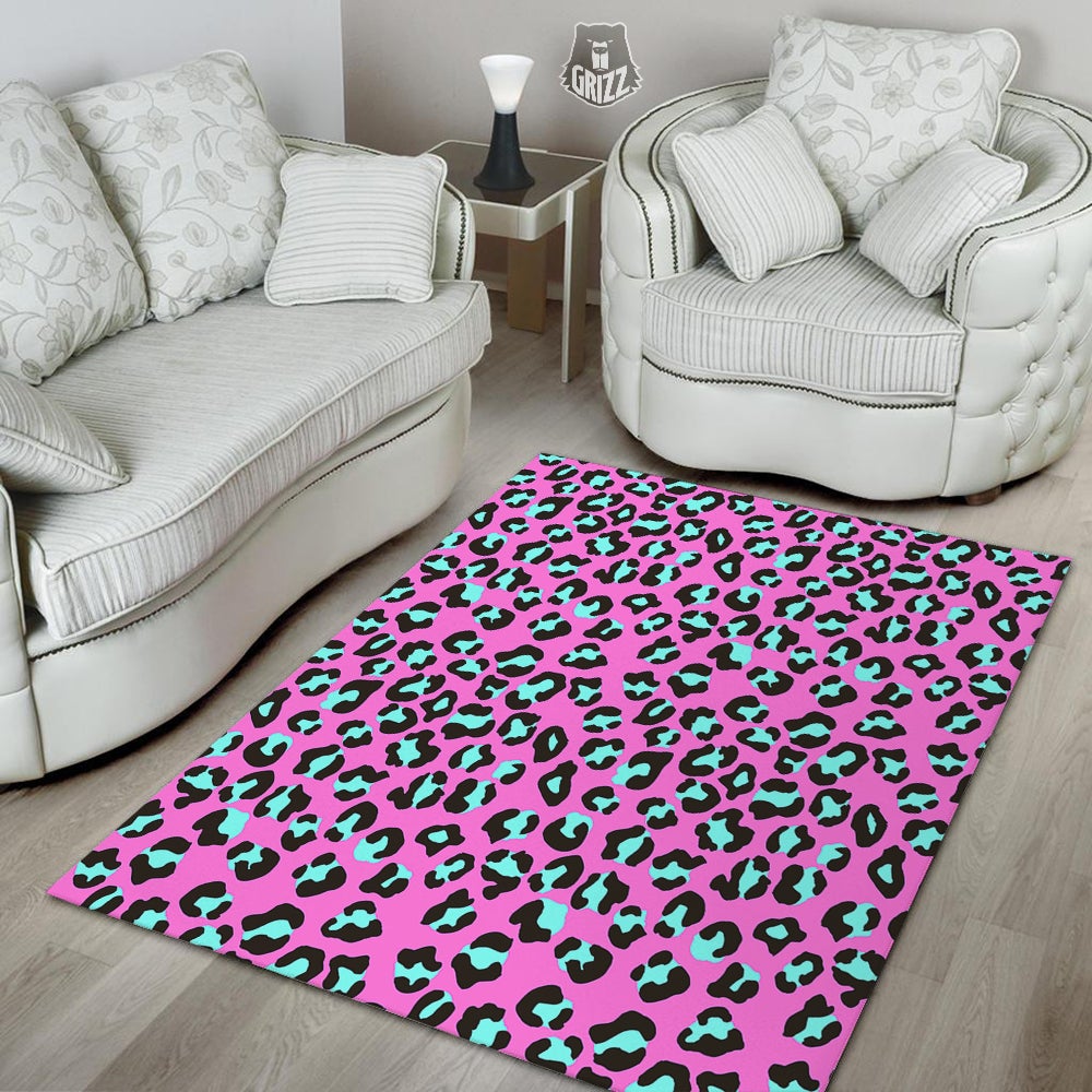 Leopard Pink And Turquoise Print Pattern Floor Mat-grizzshop