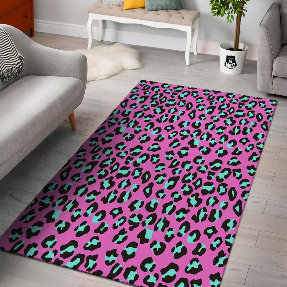 Leopard Pink And Turquoise Print Pattern Floor Mat-grizzshop