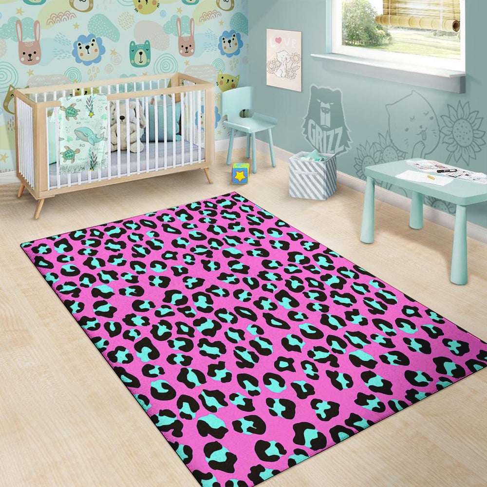 Leopard Pink And Turquoise Print Pattern Floor Mat-grizzshop