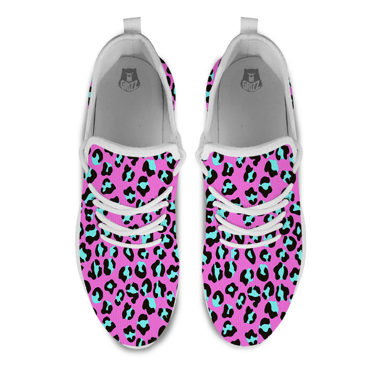 Leopard Pink And Turquoise Print Pattern White Athletic Shoes-grizzshop