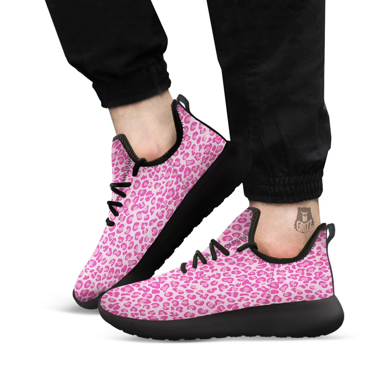 Leopard Pink Print Pattern Black Athletic Shoes-grizzshop