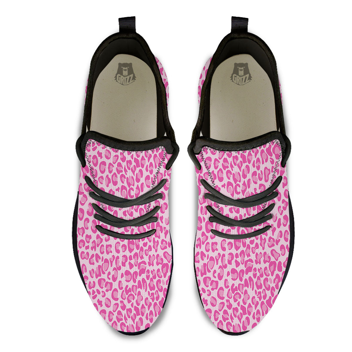 Leopard Pink Print Pattern Black Athletic Shoes-grizzshop
