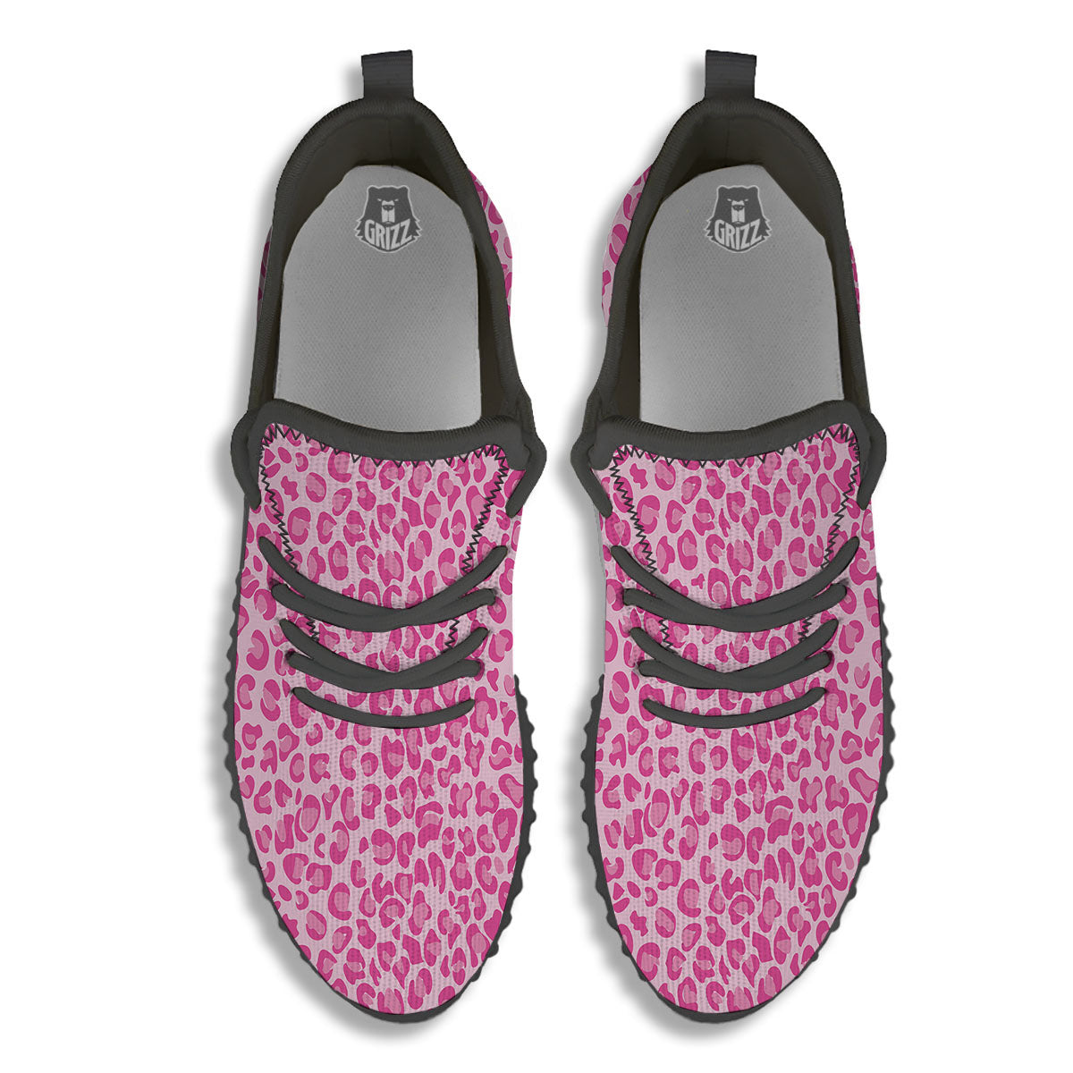 Leopard Pink Print Pattern Black Walking Shoes-grizzshop