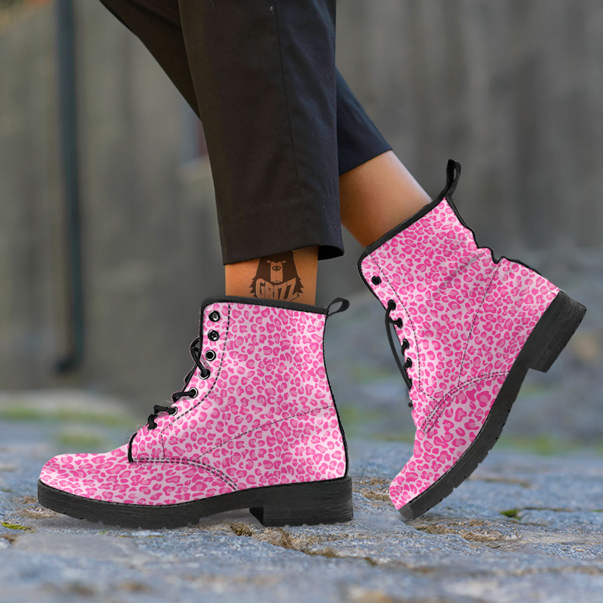 Leopard Pink Print Pattern Leather Boots-grizzshop