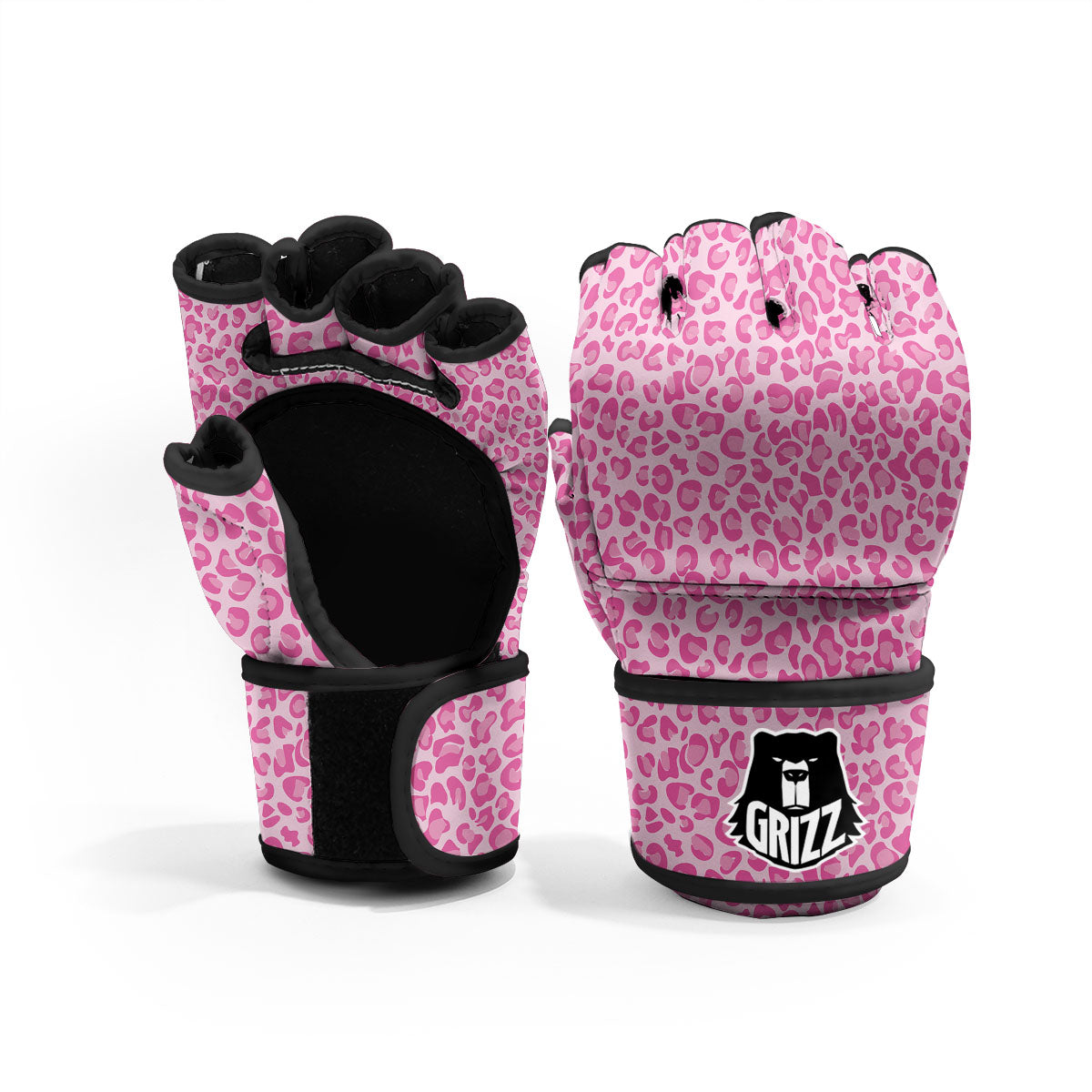 Leopard Pink Print Pattern MMA Gloves-grizzshop