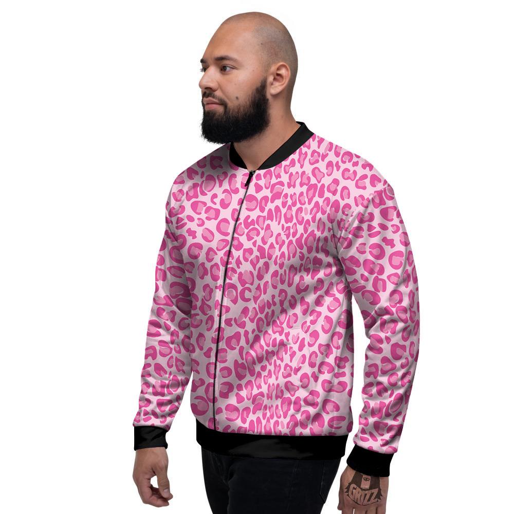 Leopard Pink Print Pattern Men's Bomber Jacket-grizzshop