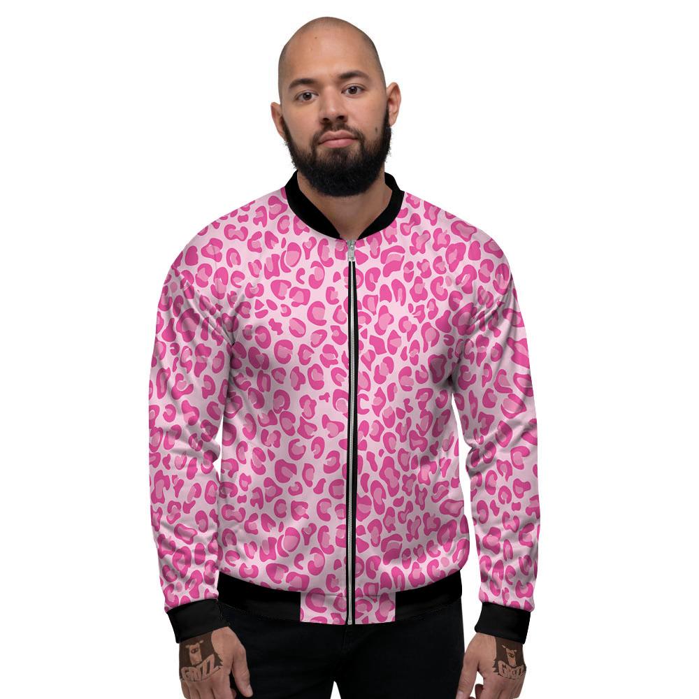 Leopard Pink Print Pattern Men's Bomber Jacket-grizzshop