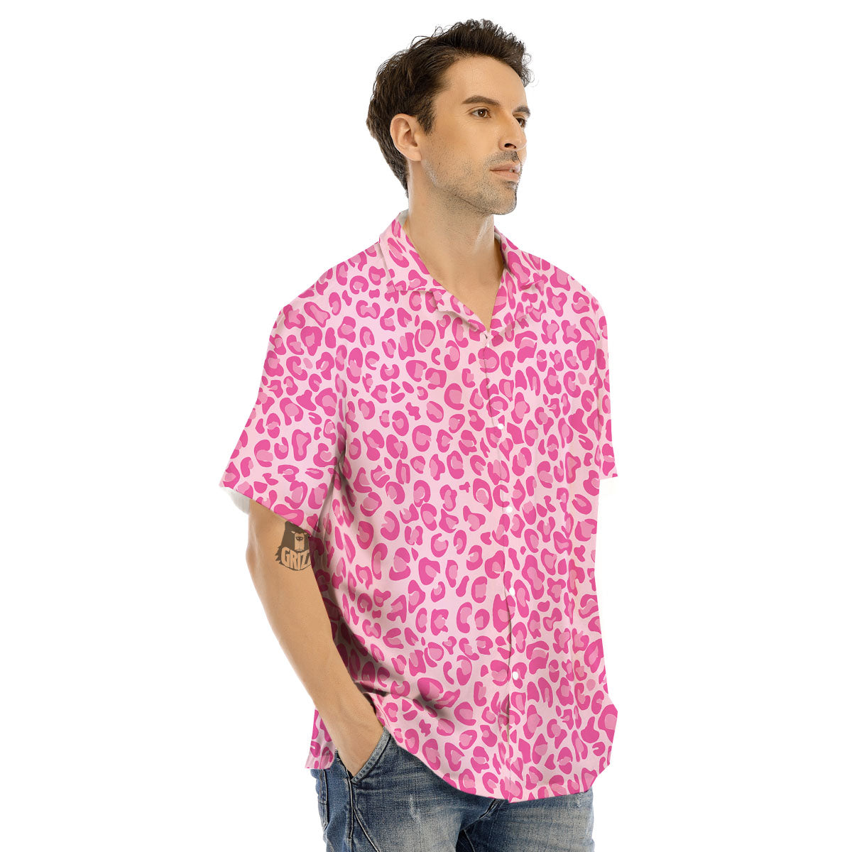 Leopard Pink Print Pattern Men's Hawaiian Shirt-grizzshop