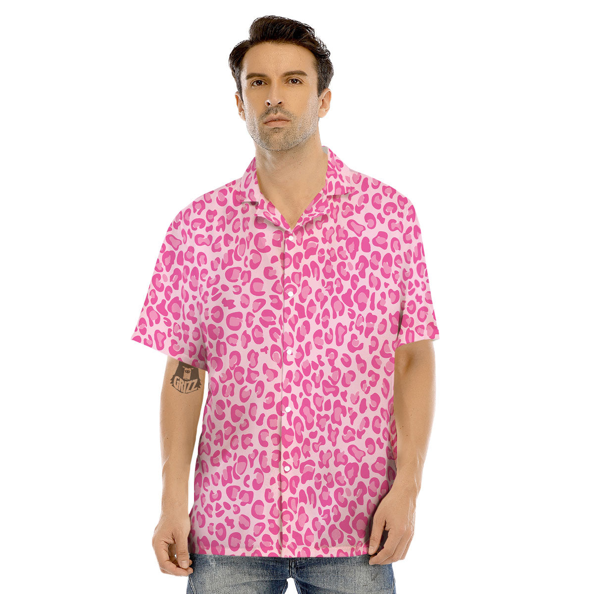 Leopard Pink Print Pattern Men's Hawaiian Shirt-grizzshop