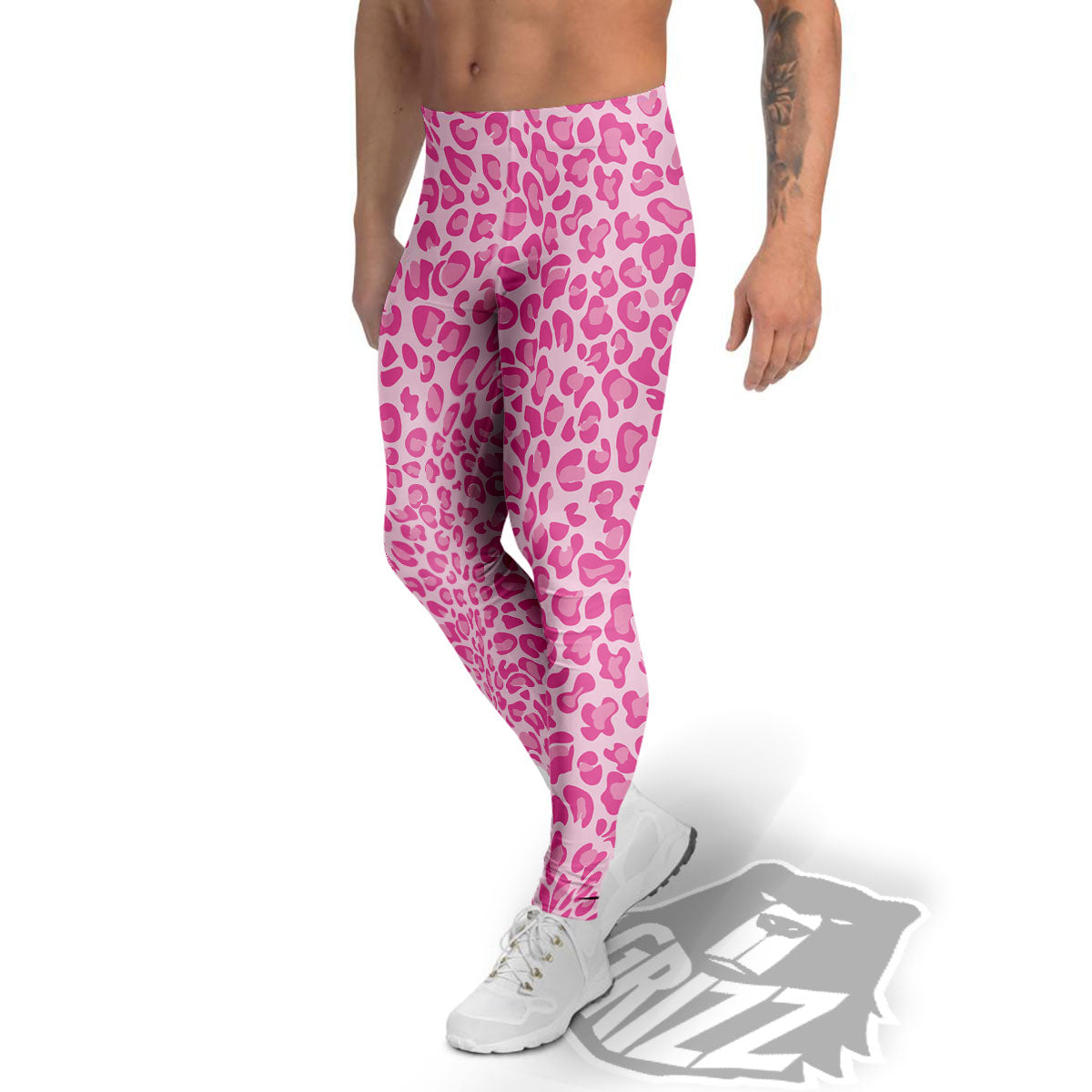 Leopard Pink Print Pattern Men's Leggings-grizzshop