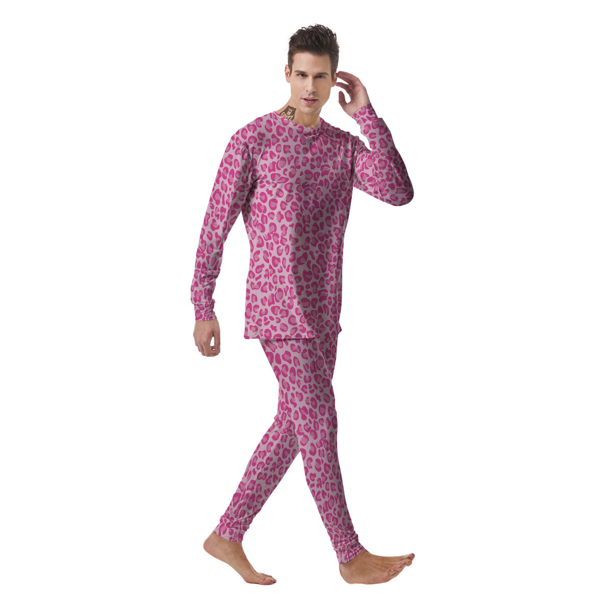 Leopard Pink Print Pattern Men's Pajamas-grizzshop