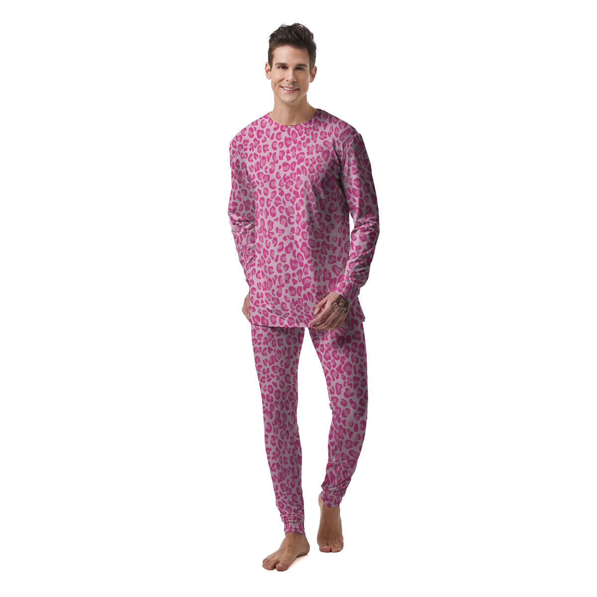 Leopard Pink Print Pattern Men's Pajamas-grizzshop