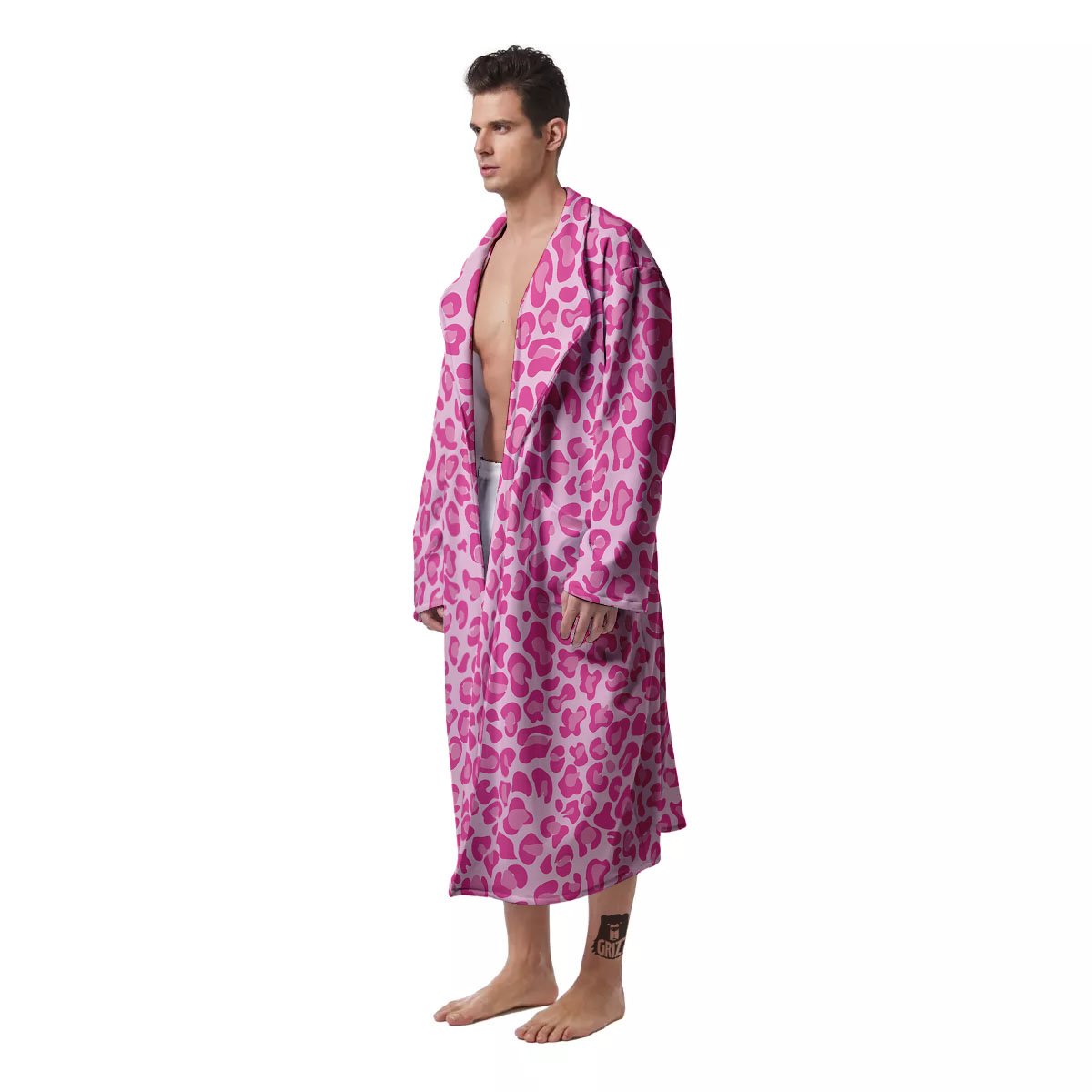 Leopard Pink Print Pattern Men's Robe-grizzshop