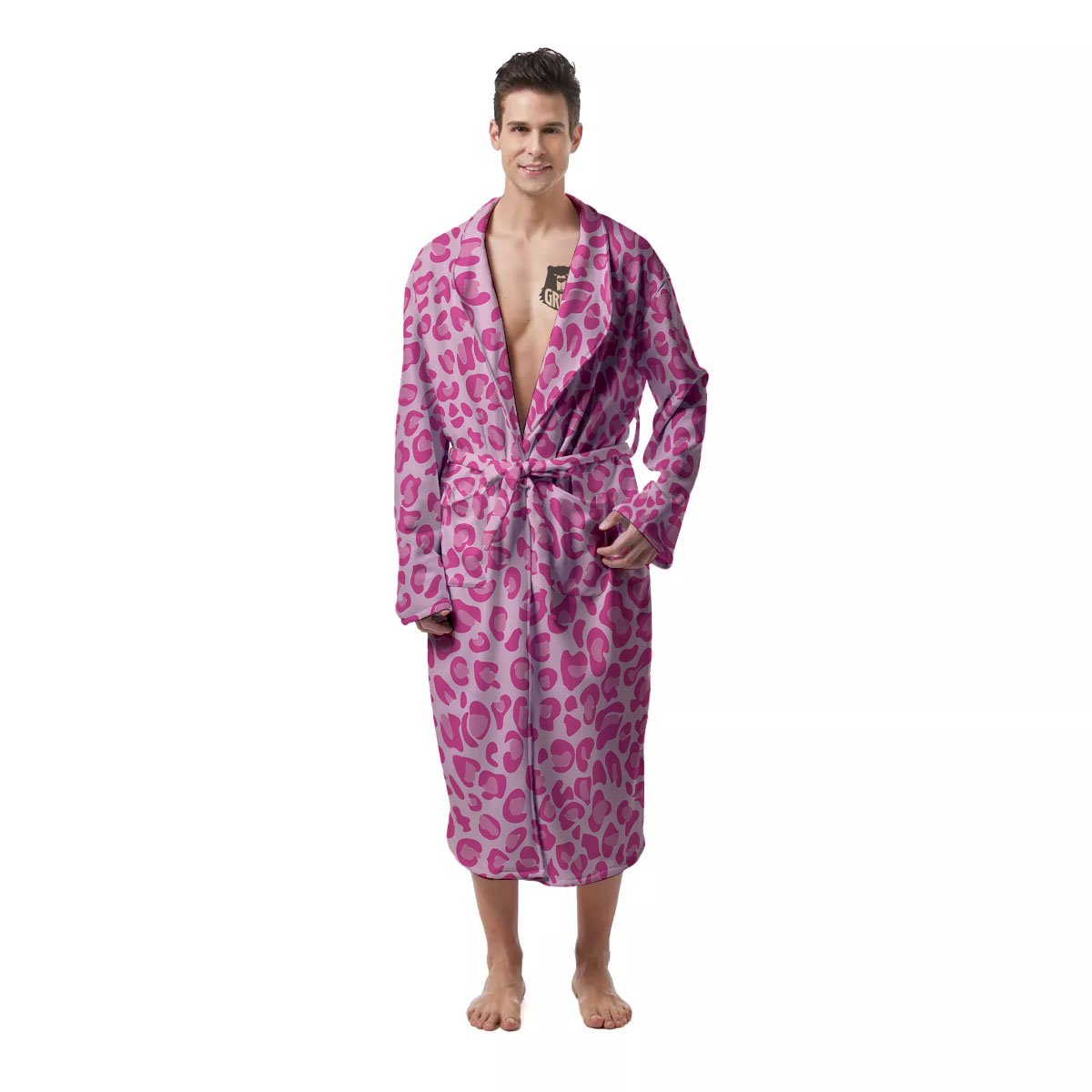 Leopard Pink Print Pattern Men's Robe-grizzshop