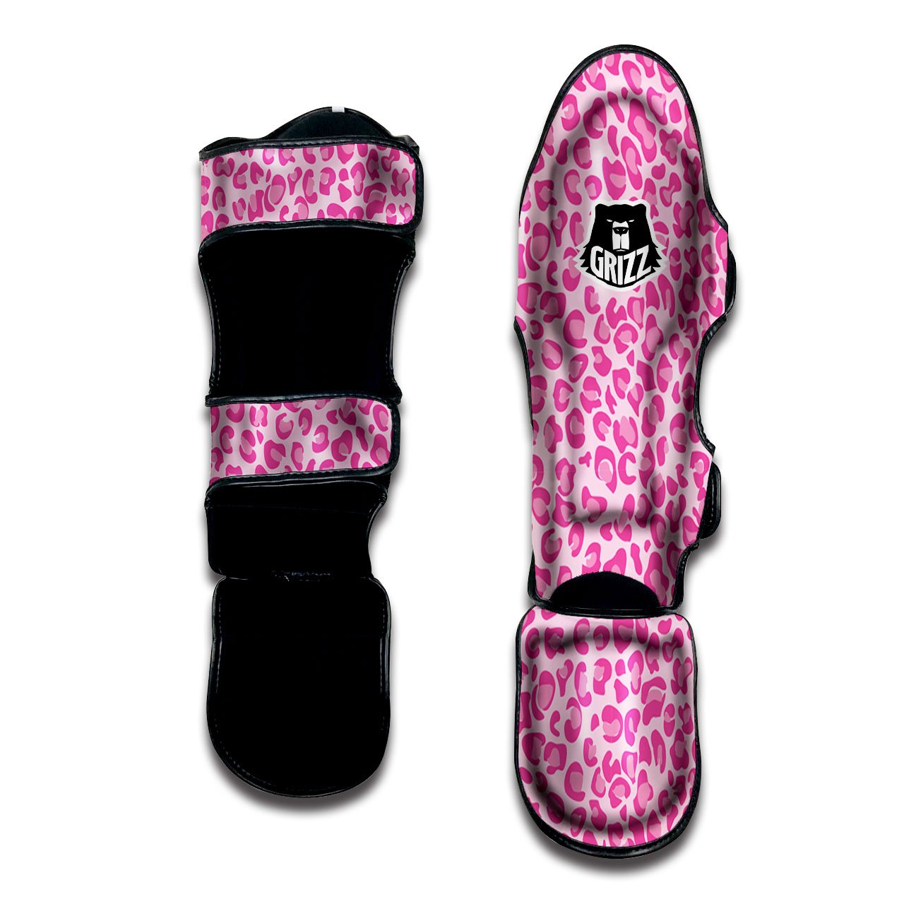 Leopard Pink Print Pattern Muay Thai Shin Guards-grizzshop