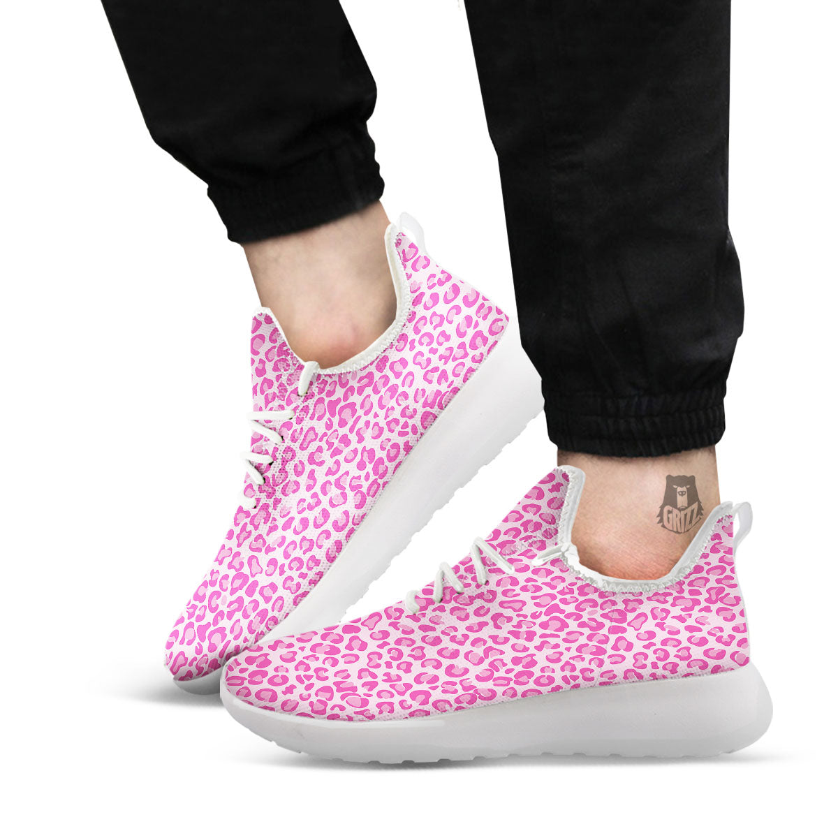 Leopard Pink Print Pattern White Athletic Shoes-grizzshop