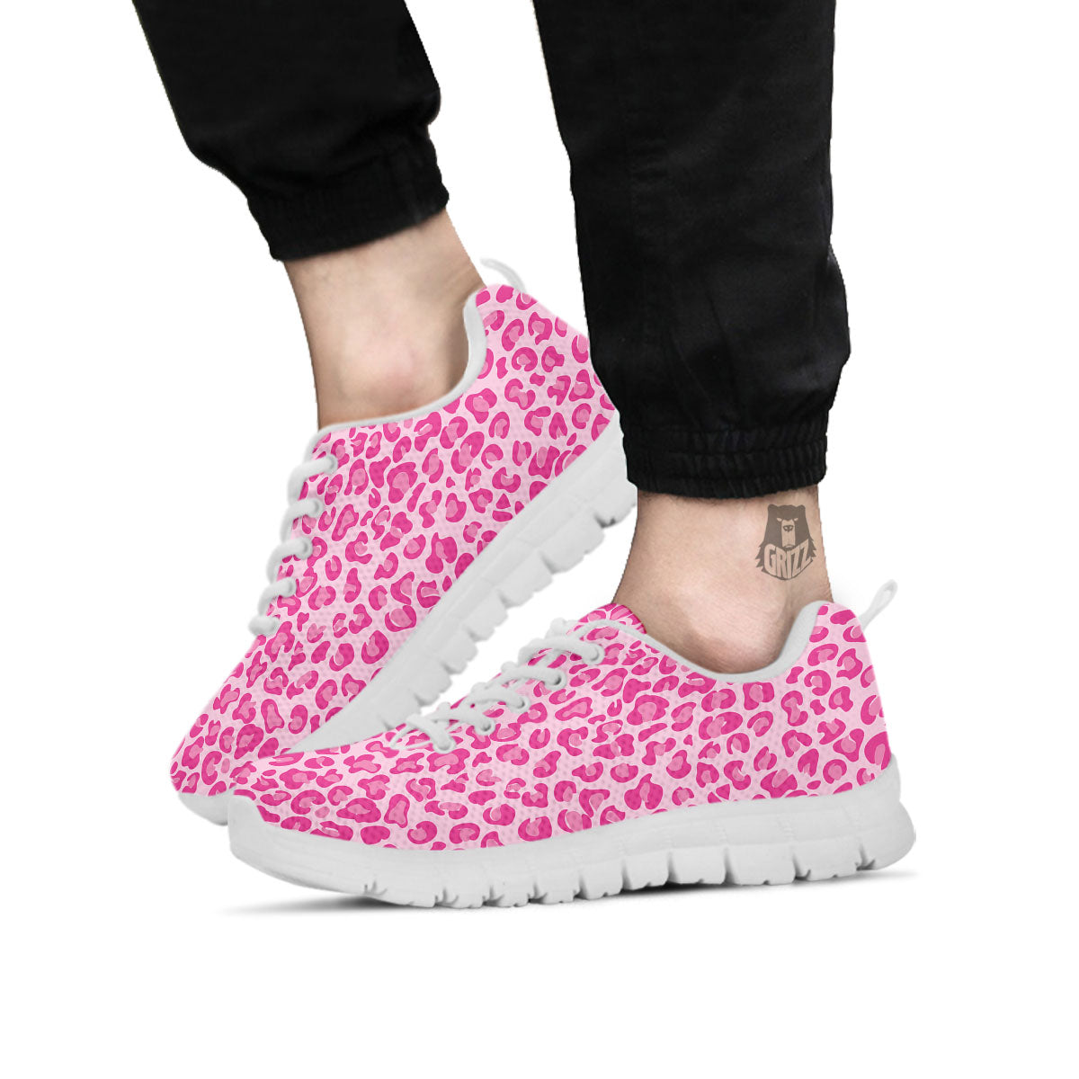 Leopard Pink Print Pattern White Sneaker-grizzshop