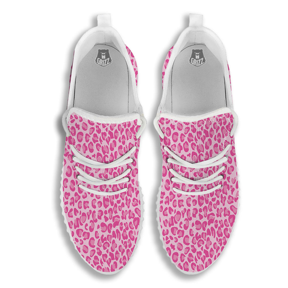 Leopard Pink Print Pattern White Walking Shoes-grizzshop