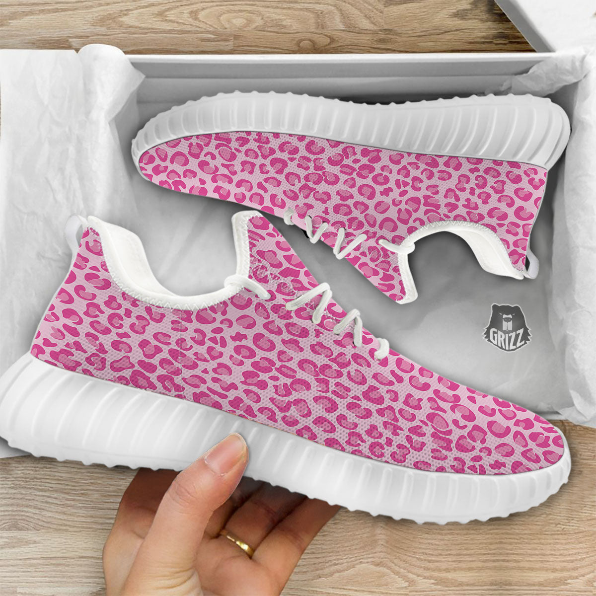 Leopard Pink Print Pattern White Walking Shoes-grizzshop