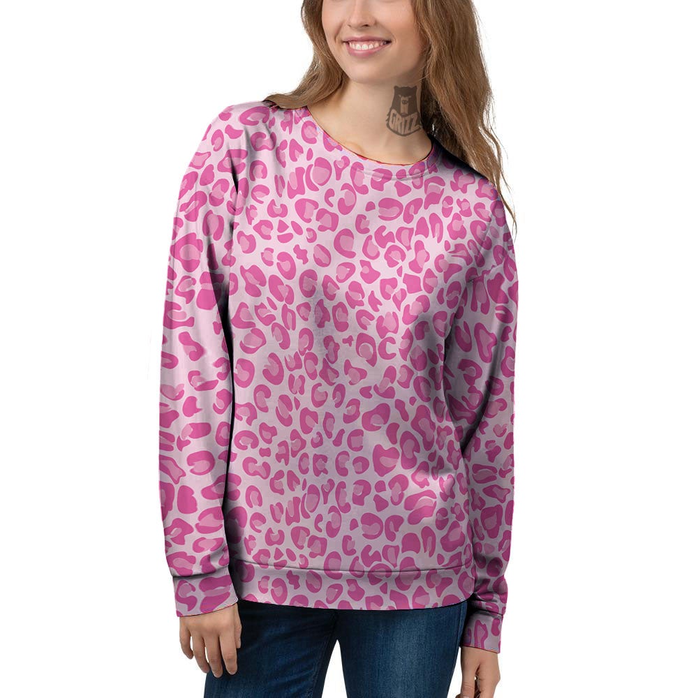 Leopard Pink Print Pattern Women's Sweatshirt-grizzshop