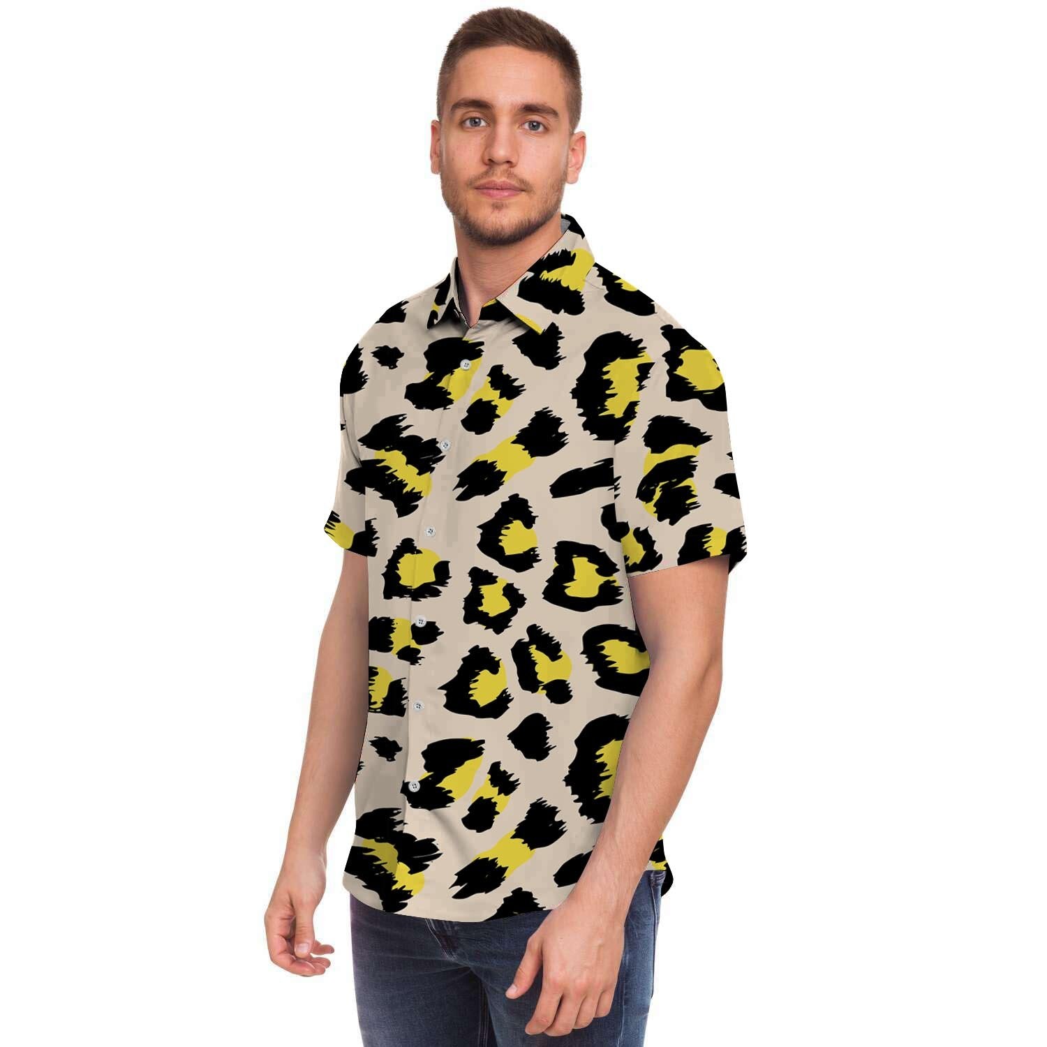 Leopard Print Men's Short Sleeve Shirt-grizzshop
