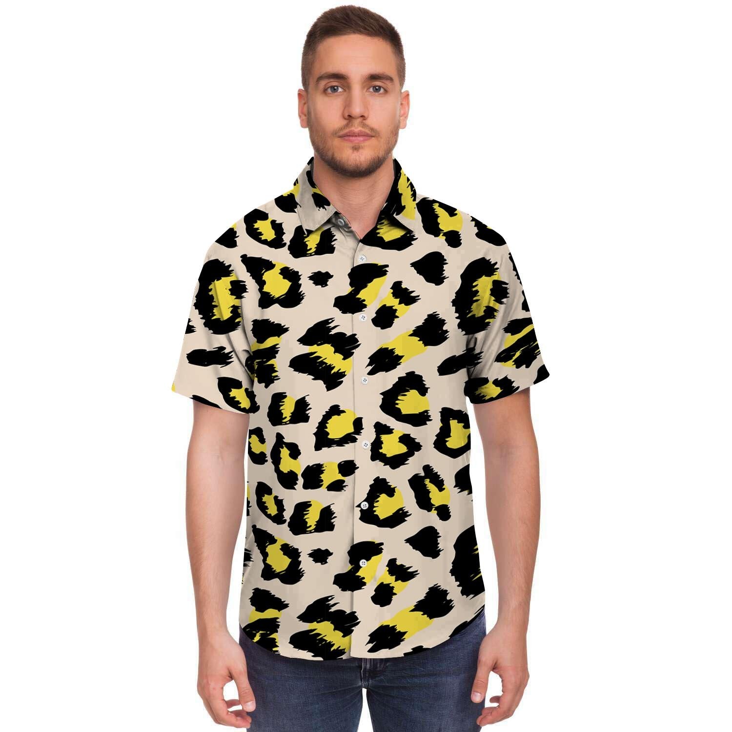 Leopard Print Men's Short Sleeve Shirt-grizzshop