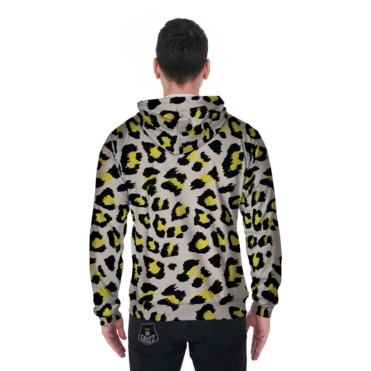 Leopard Print Men's Zip Up Hoodie-grizzshop