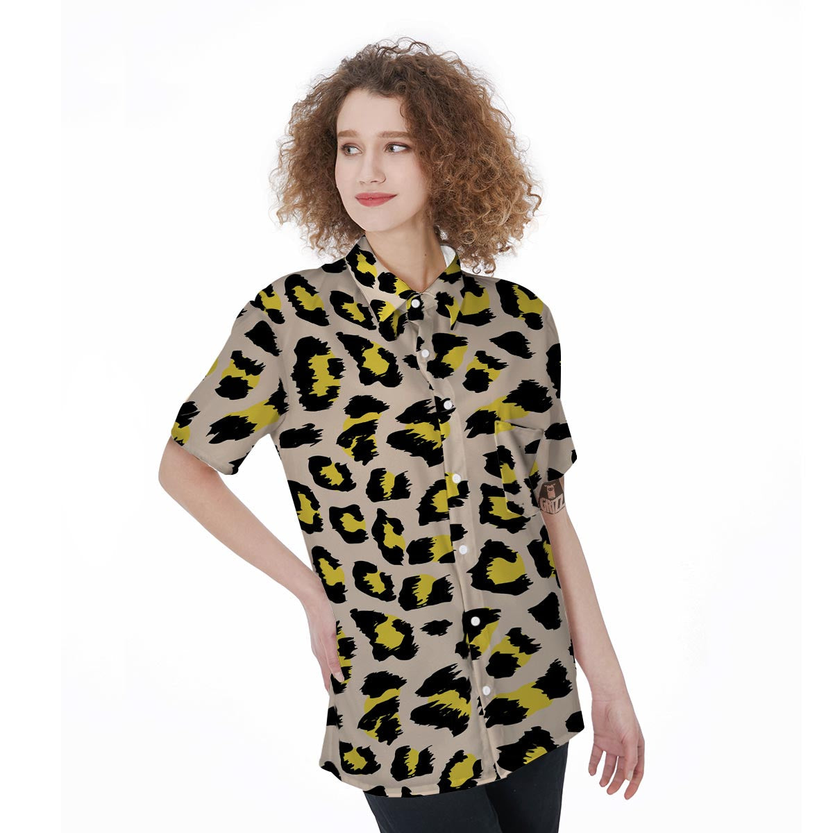 Leopard Print Women's Short Sleeve Shirts-grizzshop